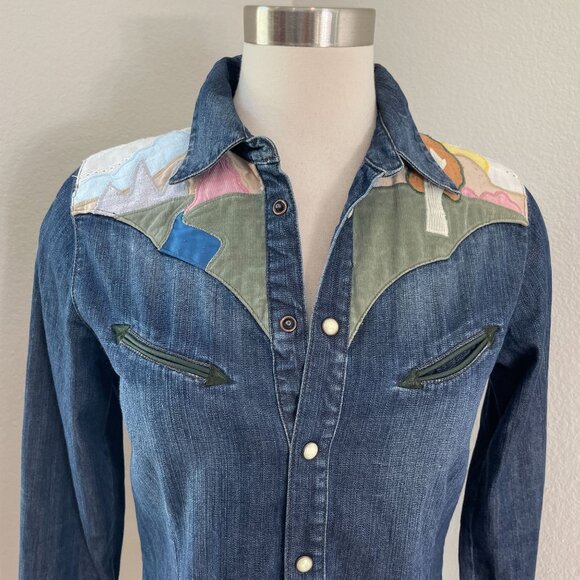 Earl Jean Womens Medium Denim Western Shirt Vintage ASO Lorelai Gilmore Girls - Picture 3 of 13